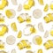 Fresh lemon fruits pattern. Yellow citrus fruit seamless pattern, Lemons print vector.