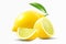 Fresh lemon isolated on transparent background. A whole lemon, half and slice a lemon. Realistic 3d vector illustration. Fully
