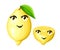 Fresh lemon with leaf and half a lemon cartoon smile fruits with eyes and mouth cartoon style illustration isolated on whit