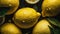 Fresh lemon seamless background, adorned with glistening droplets of water. Generative AI