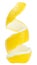 Fresh lemon skin or lemon zest isolated on white background. Citrus twist peel, vertical image