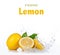 Fresh lemon in water splash on white