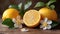 fresh lemons closeup wooden background