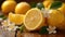 fresh lemons closeup wooden background