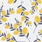 Fresh lemons and leaves, decorative colorful background. Seamless pattern with citrus fruits