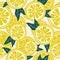 Fresh lemons and leaves, seamless pattern