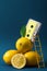 fresh lemons with vintage audio cassette and little ladder