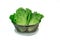 Fresh lettuces in metal drainer on white background