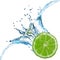 Fresh lime dropped into water with splash