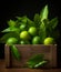 Fresh lime leaf in a wooden container, in the style of nusch Ã©luard, softly organic