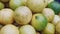 Fresh limes harvesting, green and yellow limes fruit pile in organic farm, close-up. Overripe fruits and food waste can be used