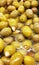 Fresh loose bulk mediterranean almond stuffed green olives in liquid