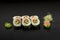 Fresh made Japanese sushi rolls decorated