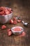 Fresh made Strawberry powder on a rustic background