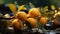 Fresh mandarin oranges or tangerines hanging from tree branch. AI Generated