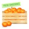 Fresh mandarins in a wooden box on a white background. Vector