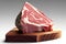 Fresh marbled meat steak on a wooden cutting board with a branch of rosemary on a dark background. AI generated