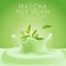 Fresh matcha Milk Label Template with crown splash  : Vector Illustration