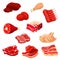 Fresh meat icons of beef, pork, poultry, mutton