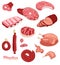 Fresh meat and sausage, salami and chicken, raw sliced pork tenderloin and cooked ham for barbeque meal and gourmet