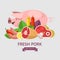 Fresh meat. Vector illustration. Still life of different types o