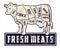 Fresh Meats Beef Cuts Sign Vintage Grunge Retro Butcher Shop