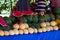 Fresh melons and watermelons on display at farmer`s market