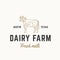 Fresh Milk Dairy Farm Abstract Vector Sign, Symbol or Logo Template. Hand Drawn Engraving Style Cow Sillhouette with