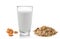Fresh milk in the glass almond and muesli breakfast placed