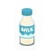 Fresh milk in glass bottle. Healthy beverage. Dairy product. Tasty drink. Flat vector element for poster of grocery