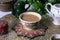 Fresh milk tea or indian karak chai in payali or masala tea in clay cup on white background