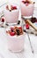 Fresh milkshake, yogurt, dessert, smoothie with strawberry