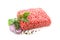 Fresh minced meat garnished with onions  pepper and parsley