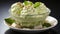 Fresh mint leaf decorates sweet, creamy, indulgent ice cream bowl generated by AI