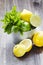 Fresh mint leaves with lime and lemon for preparing mojito