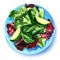 Fresh mixed salad with green spinach, romaine and lettuce leaves, vegetarian organic salad mix on plate, healthy food