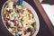 Fresh mixed vegetables salad in a bowl. Selective dark focus