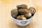 Fresh Morchella esculenta in porcelain bowl