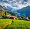 Fresh morning scene of countryside in Swiss Alps, Bernese Oberland in the canton of Bern, Switzerland, Europe. Dramatic summer vie