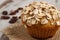 Fresh muffin with oatmeal baked with wholemeal flour and raisins, delicious healthy dessert