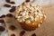 Fresh muffin with oatmeal baked with wholemeal flour and raisins, delicious healthy dessert