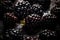 Fresh mulberries background. Texture mulberries close up. Neural network AI generated