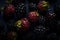 Fresh mulberries background. Texture mulberries close up. Neural network AI generated