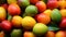 Fresh, multi colored food green, yellow, orange, vibrant, ripe, healthy generated by AI