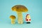 Fresh mushroom cep boletus and small retro Santa claus toy