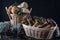 Fresh mushrooms in basket, boletus harvested in the forest