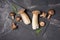 Fresh mushrooms mix of shiitake and king oyster or eringi with rosemary