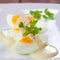 Fresh mustard eggs on plate