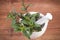 Fresh natural green mint in mortar, healthy lifestyle