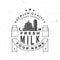 Fresh natural milk badge, logo. Vector. Typography design with cow silhouette. Template for dairy and milk farm business